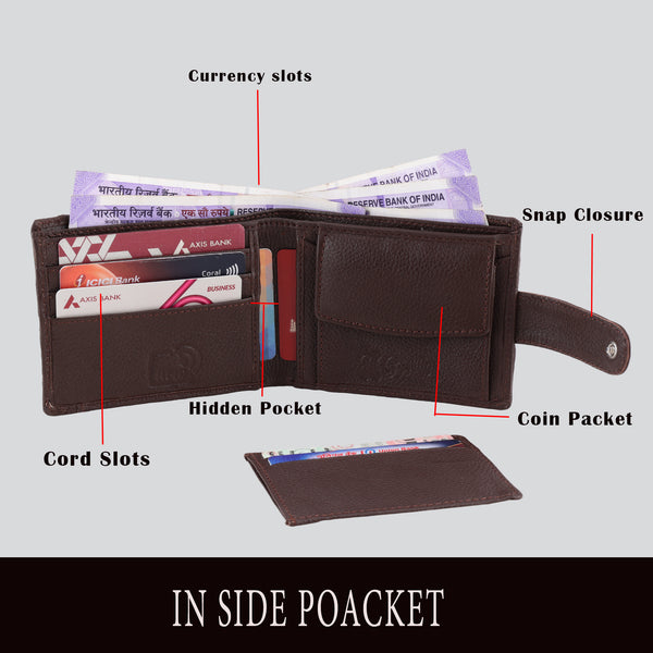 ( Card & Coin Slot) RFID Blocking Leather Bifold Wallet, Genuine Leather, Embossed Design, Card Slots