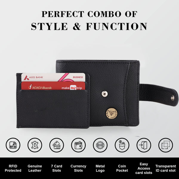 ( Card & Coin Slot ) RFID Blocking Leather Bifold Wallet, Genuine Leather, Embossed Design, Card Slots