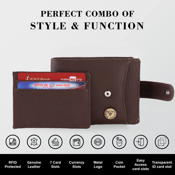 ( Card & Coin Slot) RFID Blocking Leather Bifold Wallet, Genuine Leather, Embossed Design, Card Slots