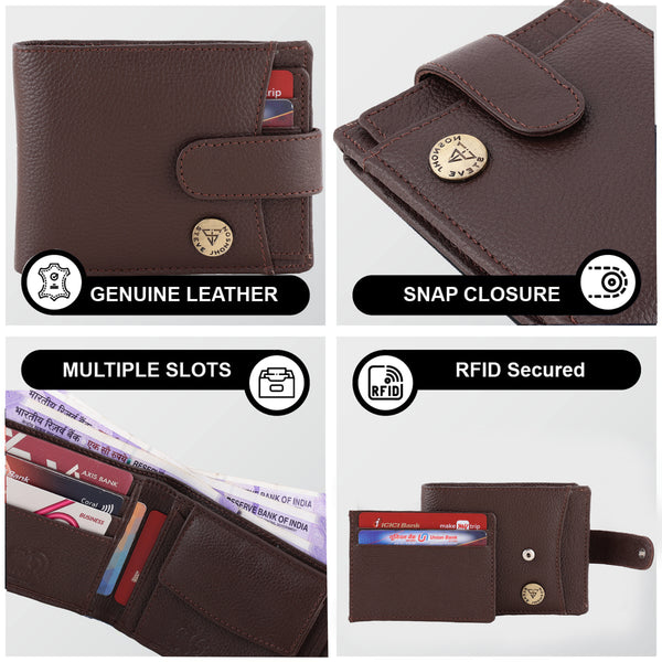 ( Card & Coin Slot) RFID Blocking Leather Bifold Wallet, Genuine Leather, Embossed Design, Card Slots