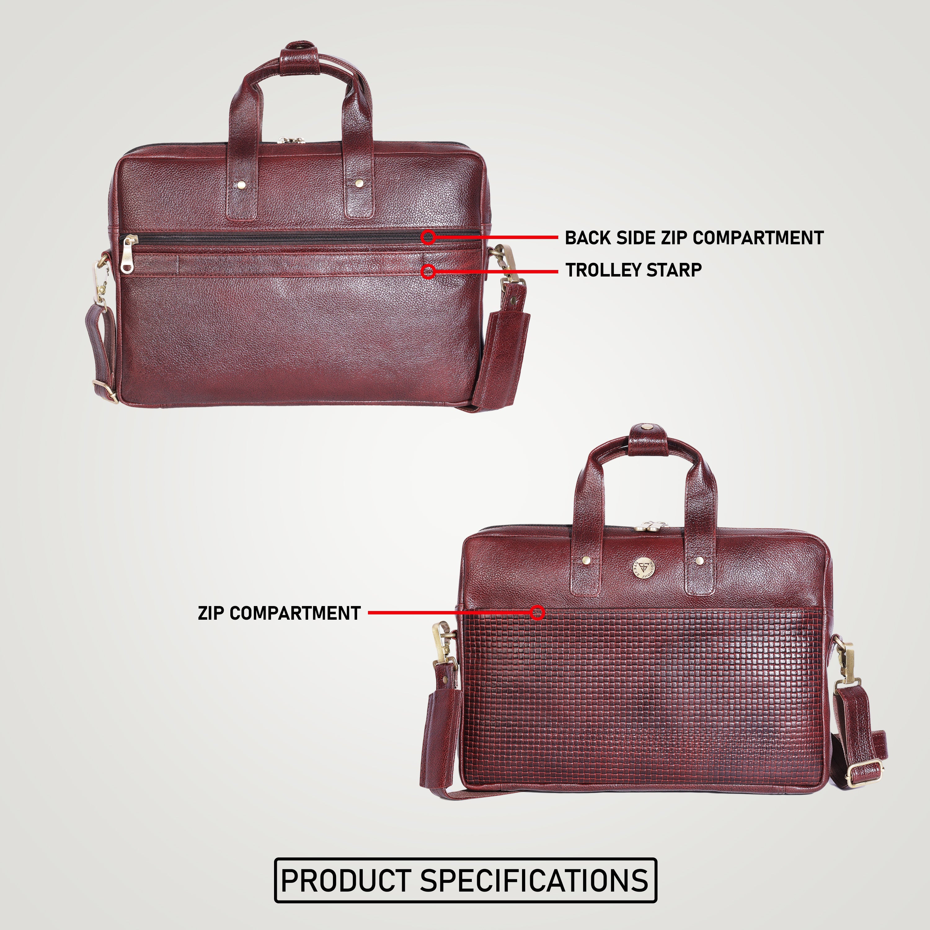 15 Inches Leather ( Double Zip Compartment ) Laptop Bag