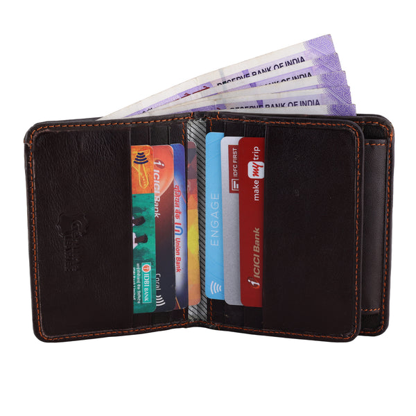 Genuine Leather Bi-Fold Wallet with RFID Blocking, Cash Card Holder with Multiple Slots, Made in Italian Leather