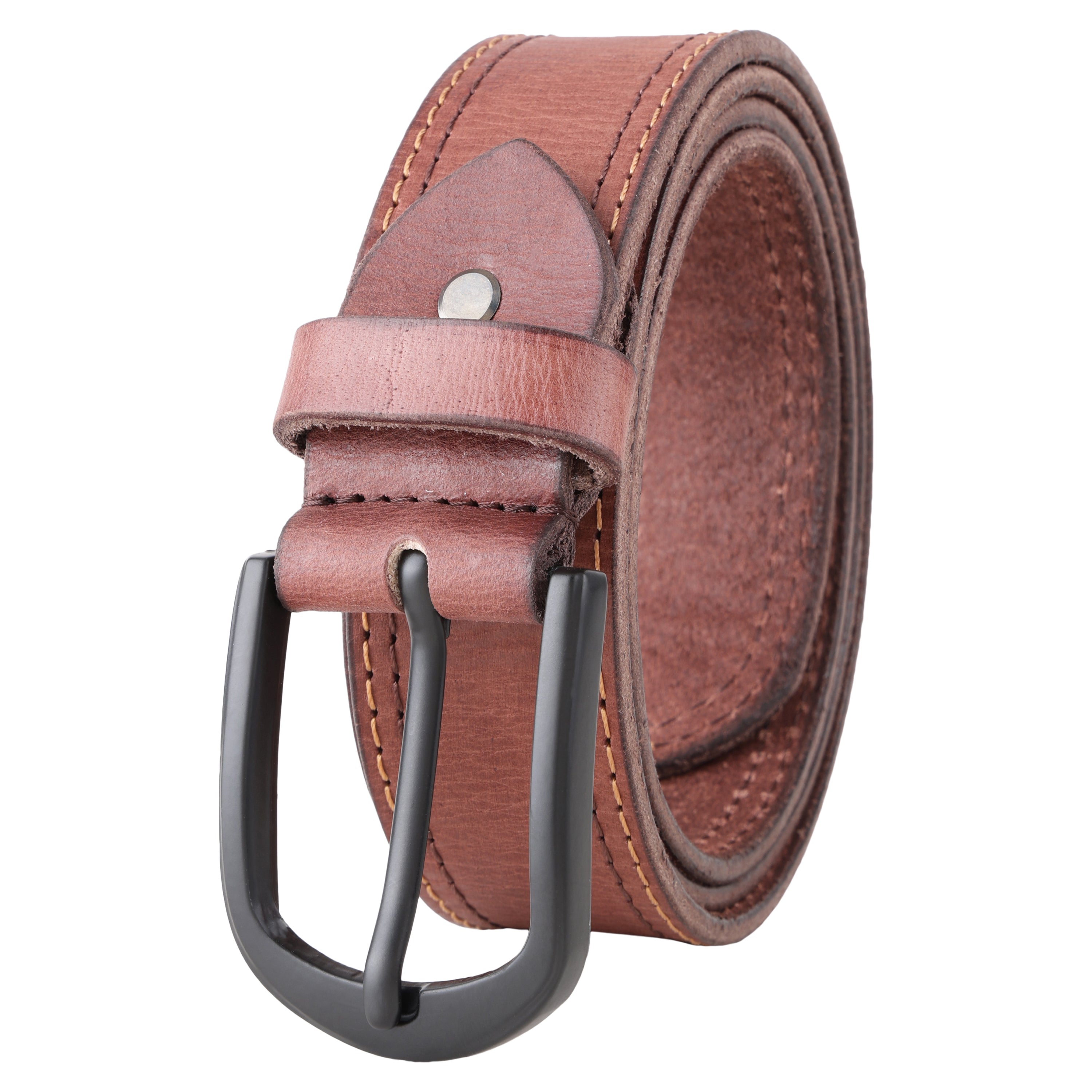 GENUINE LEATHER MEN'S BELT 35 MM OR 3.5 INCHES STYLISH DOUBLE STITCHED