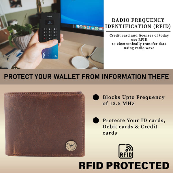 ( Card Slots Only )RFID Blocking Leather Bifold Wallet, Genuine Leather, Embossed Design, Card Slots