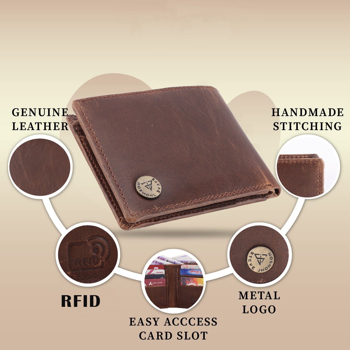 ( Card Slots Only )RFID Blocking Leather Bifold Wallet, Genuine Leather, Embossed Design, Card Slots