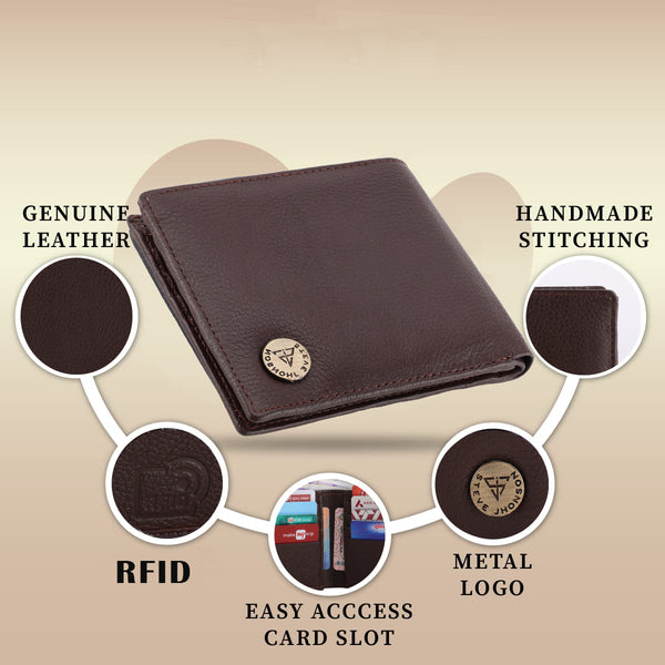 ( Card Slots Only )RFID Blocking Leather Bifold Wallet, Genuine Leather, Embossed Design, Card Slots