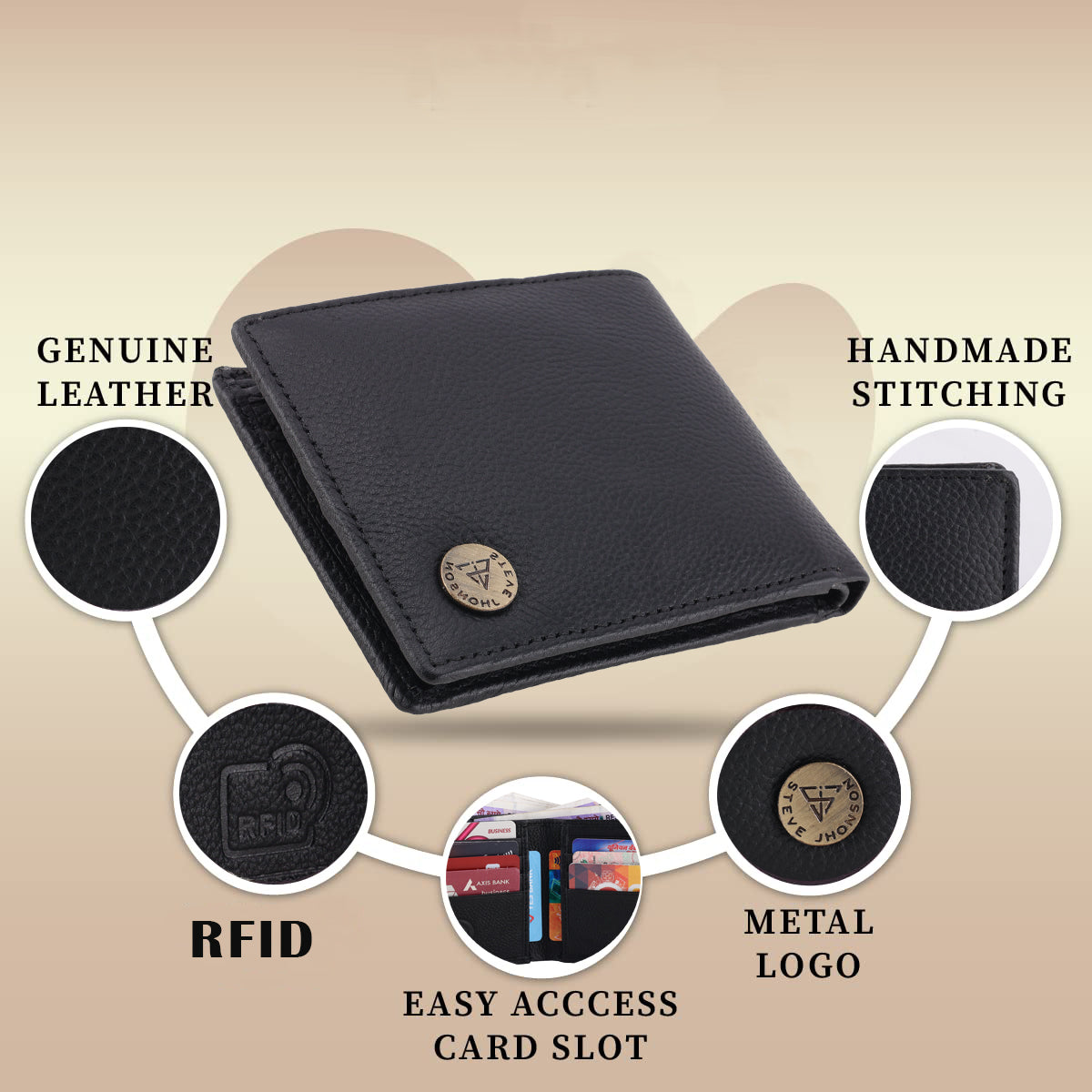 ( Card Slots Only )RFID Blocking Leather Bifold Wallet, Genuine Leather, Embossed Design, Card Slots