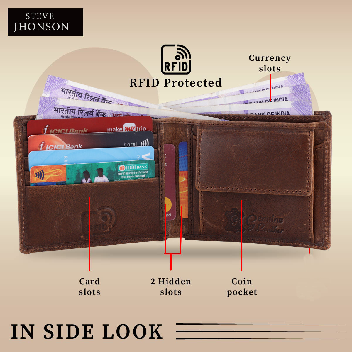 ( Card Slots & Coin Pocket ) Genuine Leather Mens Money Coin Wallet | RFID Protected Genuine Leather | Gift for Fathers Day, Valentine, Birthday, Raksha Bandhan