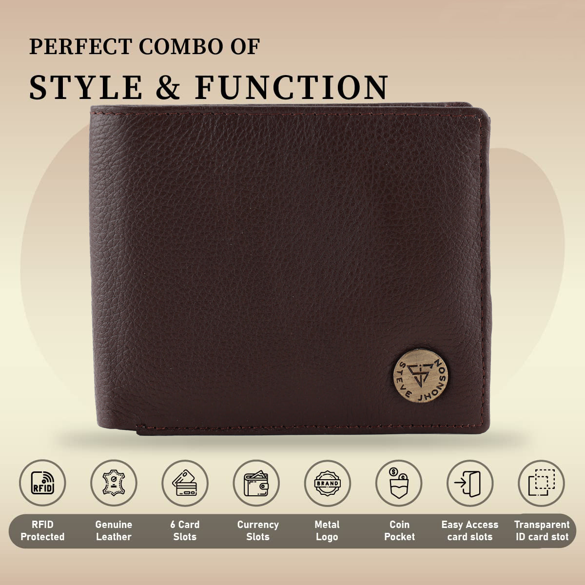 ( Card Slots Only )RFID Blocking Leather Bifold Wallet, Genuine Leather, Embossed Design, Card Slots