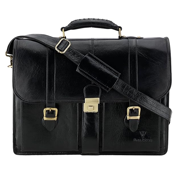 Genuine Leather Briefcase for Men, Office Bag, Travel Bag with Security Lock Closure