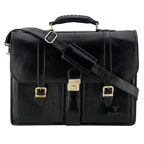 Genuine Leather Briefcase for Men, Office Bag, Travel Bag with Security Lock Closure