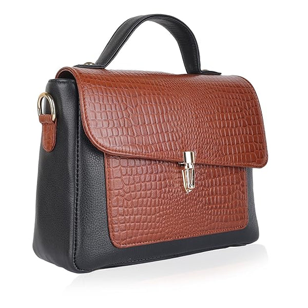 Genuine Leather Croc Style Women Handbags Shoulder Hobo Bag Satchel Tote bag Sling Crossbody Ladies Purse | Double Handle | Metal Logo Embossed