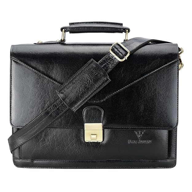 Genuine Leather Briefcase for Men – 14 Inch Laptop Bag with Lock